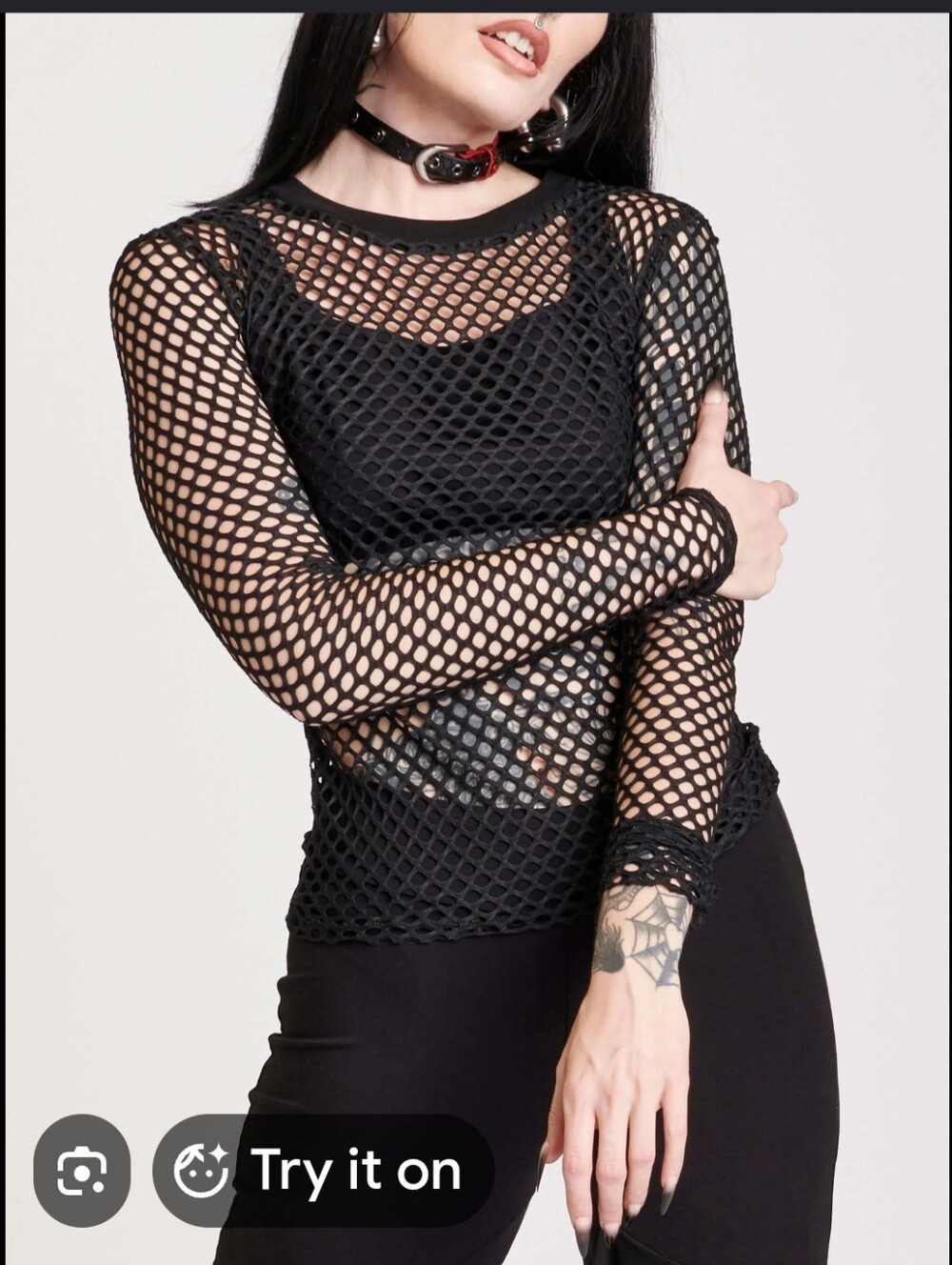 Midnight Hour Black Mesh Long-Sleeve Fishnet Top - Women. New Without Tags